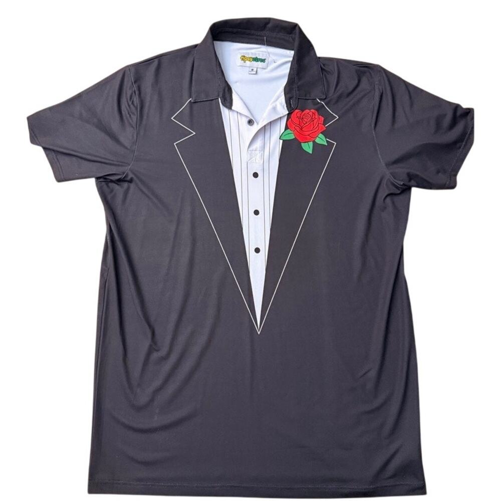 Tipsy Elves Tuxedo Rose Polo Men's Shirt XL